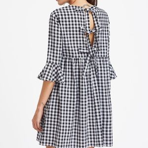Bow Tie Open Back Gingham Dress NEW
